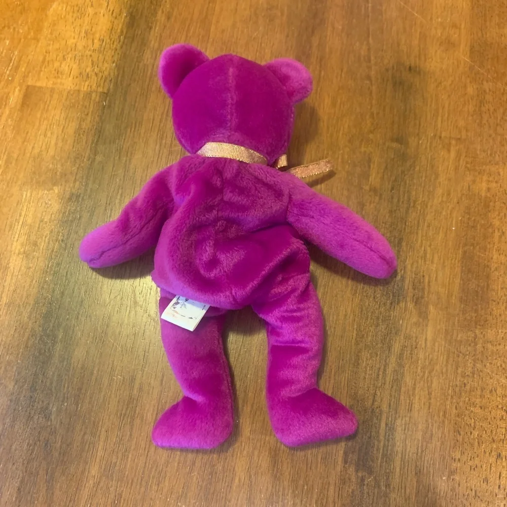 Ty Beanie Baby Millennium Bear 2000 Magenta Plush Bear Globe Embroidery
